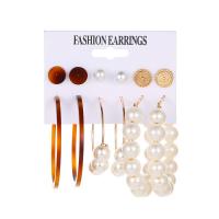 Tibetan Style Earring Set, Stud Earring & earring, with Plastic Pearl, fashion jewelry, more colors for choice, 6Pairs/Set, Sold By Set