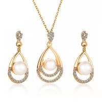 Zinc Alloy Jewelry Sets earring & necklace with Plastic Pearl plated fashion jewelry & with rhinestone Sold By Set