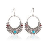 Tibetan Style Drop Earrings, with Natural Turquoise, silver color plated, for woman, silver color, nickel, lead & cadmium free, 24x50mm, Sold By Pair