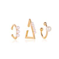 Fashion Earring Cuff and Wraps Zinc Alloy with Plastic Pearl gold color plated three pieces & for woman white nickel lead & cadmium free Sold By Set