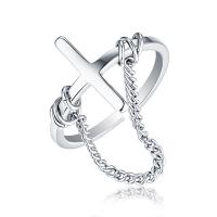 Stainless Steel Finger Ring, Cross, Unisex & different size for choice & twist oval chain, original color, 2mm, Sold By PC