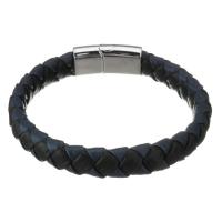 Bracelets cordon PU, laiton, avec cuir PU, Placage, noire, 11mm, Longueur Environ 8.5 pouce, Vendu par PC