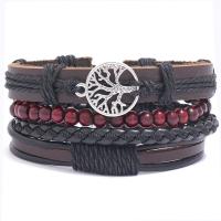 PU Leather Cord Bracelets, Tibetan Style, bracelet, with PU Leather, plated, 4 pieces & fashion jewelry & Unisex, nickel, lead & cadmium free, 6CM,17-18CM,8-9CM,7.9CM,9.7CM, Sold By Set