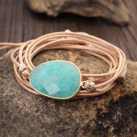 Natural Faceted Amazonite with Wax Cord Bracelets Natural Stone fashion jewelry Sold By Strand