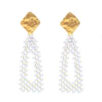 Pendientes de Aleación de Zinc, con Perlas plásticas, chapado en color dorado, para mujer, Blanco, libre de níquel, plomo & cadmio, 23x70mm, Vendido por Par