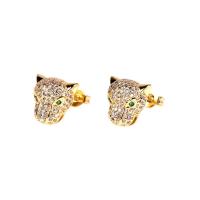 Brass Stud Earring, gold color plated, micro pave cubic zirconia & for woman, gold, nickel, lead & cadmium free, 11x11mm, Sold By Pair