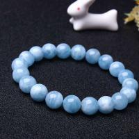 Gemstone Bracelets, Aquamarine, Round, fashion jewelry & different size for choice, blue,  19cm, Sold By Strand