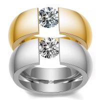 Titanium Čelik Finger Ring, pozlaćen, različite veličine za izbor & za žene & s Rhinestone, više boja za izbor, 9mm, Veličina:6-10, Prodano By PC