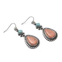 Turquoise Earring, Metal Alloy, with turquoise, plated, fashion jewelry, silver color, Sold By Pair
