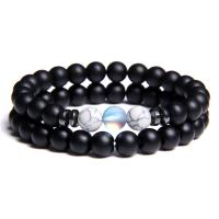 Gemstone Natural Black Agate & Howlite & Sea Opal Bracelets Natural Stone Round 2 pieces & fashion jewelry & Unisex 19CM Sold By Strand