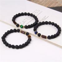 Natural Black Lava & Colorful Tiger Eye Stone & Wooden Bead Bracelets Natural Stone with Zinc Alloy Round fashion jewelry & Unisex 19CM Sold By Strand