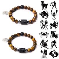 Natural Tiger Eye Bracelets with Zinc Alloy Round fashion jewelry & Unisex 8mm/19cm Sold By Strand