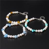Freshwater Cultured Pearl Bracelet Natural Stone with Freshwater Pearl & Zinc Alloy Round fashion jewelry 19cm Sold By Strand