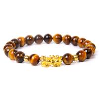 Gemstone Bracelets Natural Stone with Zinc Alloy Fabulous Wild Beast Charms Round Beads fashion jewelry & Unisex 19cm Sold By Strand