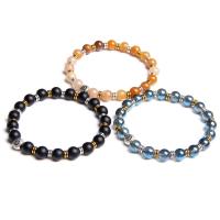 Gemstone Bracelets, Natural Stone, with Brass, Round, fashion jewelry, more colors for choice, 19cm, Sold By Set