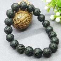 Gemstone Bracelets Natural Black Lava Bracelets Round fashion jewelry black 19CM Sold By Strand