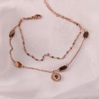 Titanium Steel Anklet, rose gold color plated, Double Layer & for woman, Sold Per Approx 8 Inch Strand
