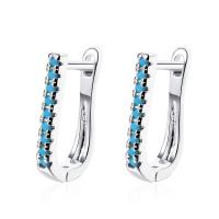 Brass Huggie Hoop Earring, with turquoise, plated, for woman, more colors for choice, 15mm, Sold By Pair