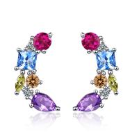 Brass Stud Earring platinum color plated micro pave cubic zirconia & for woman multi-colored 18mm Sold By Pair