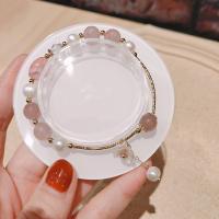 Quartz Bracelets Brass with Freshwater Pearl & Strawberry Quartz fashion jewelry pink 19cm Sold By Strand