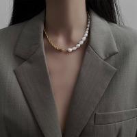 Collar de Aleación de Zinc, con Perlas cultivadas de agua dulce, con 1.96 inch extender cadena, chapado en color dorado, para mujer, Blanco, Vendido para aproximado 15.74 Inch Sarta