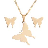 Fashion Stainless Steel Jewelry Sets Stud Earring & necklace Butterfly plated fashion jewelry & for woman Sold By Set