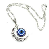 Evil Eye Biżuteria Naszyjnik, Stop cynku, ze Lampwork, Powlekane, dla kobiety, niebieski, sprzedawane na około 10.23 cal Strand