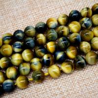 Tiger Eye Beads, Runde, poleret, du kan DIY & forskellig størrelse for valg, gul, Solgt af Strand