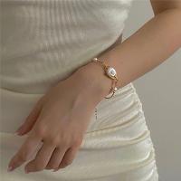 Sötvatten odlade Pearl Bracelet, Mässing, med Freshwater Pearl, mode smycken, gyllene, 18cm, Säljs av Strand