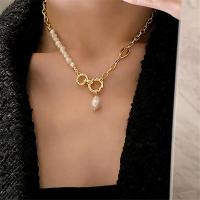 Freshwater Pearl Mässing Chain Necklace, med Freshwater Pearl, mode smycken, vit, 43cm, Säljs av Strand
