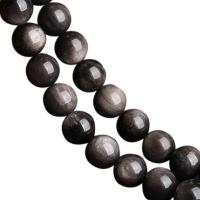 Silver+Obsidian Perle, rund, plattiert, Modeschmuck & DIY & verschiedene Größen vorhanden, keine, verkauft von Strang