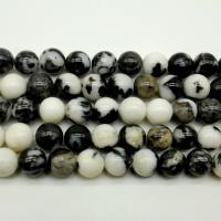 Χάντρες Κοσμήματα πολύτιμος λίθος, Zebra Jasper, Γύρος, γυαλισμένο, DIY & διαφορετικό μέγεθος για την επιλογή, λευκό και μαύρο, Sold Με Strand