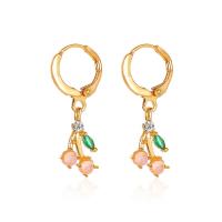 Huggie Hoop Drop Earring Brass gold color plated micro pave cubic zirconia & for woman pink nickel lead & cadmium free 28mm Sold By Lot
