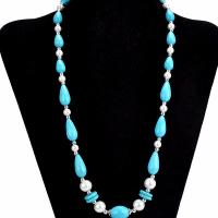 Turquoise Sweater Chain Necklace, with Plastic Pearl, plated, fashion jewelry & for woman, more colors for choice, Sold By PC
