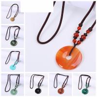 Sweater Chain Necklace Natural Stone with Wax Cord plated random style & fashion jewelry mixed colors Sold By PC