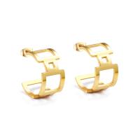 Stainless Steel Stud Earrings, Square, plated, fashion jewelry & for woman & hollow, gold, 12.50x21mm, Sold By Pair