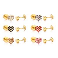 Stainless Steel Stud Earrings, Heart, plated, fashion jewelry & for woman & with rhinestone, more colors for choice, 12Pairs/Bag, Sold By Bag