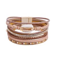 PU Leather Cord Bracelets, Brass, with PU Leather & Shell, fashion jewelry & multilayer, more colors for choice, nickel, lead & cadmium free, 19.3cm, Sold By Strand