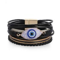 Evil Eye Jewelry Bracelet Zinc Alloy with PU Leather fashion jewelry & multilayer nickel lead & cadmium free 19.4cm Sold By Strand