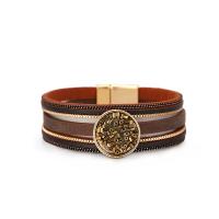 PU Leather Cord Bracelets Brass with PU Leather fashion jewelry & multilayer nickel lead & cadmium free 6cm Sold By Strand