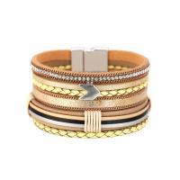 PU Leather Cord Bracelets, Brass, with PU Leather, fashion jewelry & multilayer, more colors for choice, nickel, lead & cadmium free, 19.8cm, Sold By Strand