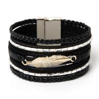 PU Leather Cord Bracelets Zinc Alloy with PU Leather fashion jewelry & multilayer nickel lead & cadmium free 10cm Sold By Strand