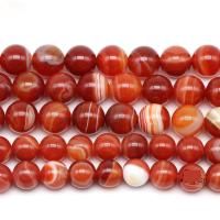 Natürliche Streifen Achat Perlen, rund, Modeschmuck & DIY & verschiedene Größen vorhanden, rot, verkauft von Strang