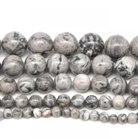 Gemstone Jewelry Beads Map Stone Round fashion jewelry & DIY grey Sold By Strand