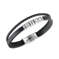 PU Leather Cord Bracelets, Titanium Steel, with PU Leather, fashion jewelry & micro pave cubic zirconia & for man, 9mm, Length:8.27 Inch, Sold By PC