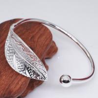 Brass Cuff Bangle, Leaf, silver color plated, adjustable & for woman, nickel, lead & cadmium free, 60mm, Sold By PC