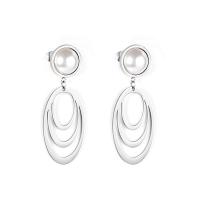 Stainless Steel Drop Earring with Plastic Pearl Ellipse plated fashion jewelry & for woman Sold By Lot