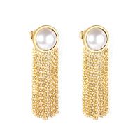Fashion Fringe Earrings Stainless Steel with Plastic Pearl plated fashion jewelry & for woman Sold By Lot