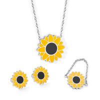 Fashion Stainless Steel Jewelry Sets, Stud Earring & bracelet & necklace, Daisy, plated, fashion jewelry & for woman, more colors for choice, 3Sets/Lot, Sold By Lot
