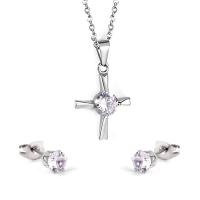 Fashion Stainless Steel Jewelry Sets Stud Earring & necklace Cross plated fashion jewelry & for woman & with cubic zirconia Sold By Lot
